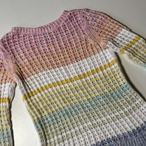 Talbots Open Knit Sweater Petite Size SP Multicolor Striped Pullover Cotton Top